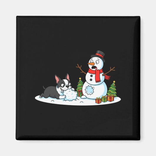 Boston Terrier Snowman Christmas Tree Xmas Womens  Magneet (Voorkant)
