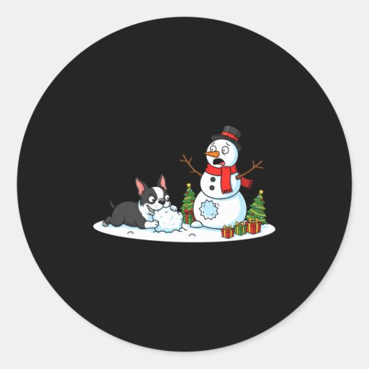 Boston Terrier Snowman Christmas Tree Xmas Womens  Ronde Sticker (Voorkant)