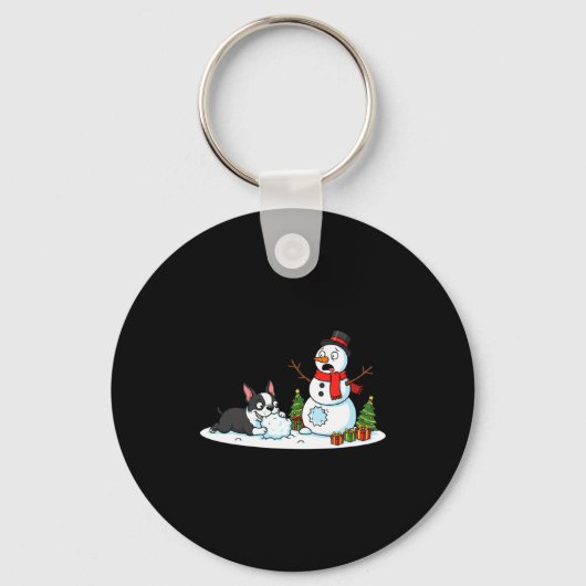 Boston Terrier Snowman Christmas Tree Xmas Womens  Sleutelhanger (Voorkant)