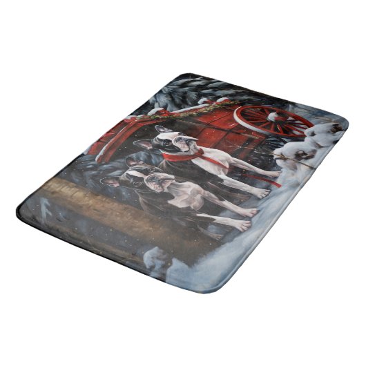Boston Terrier Snowy Sleigh Kerst Decor Badmat (Gekanteld)