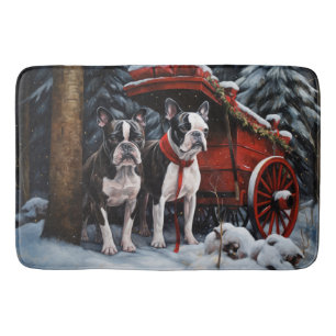 Boston Terrier Snowy Sleigh Kerst Decor Badmat