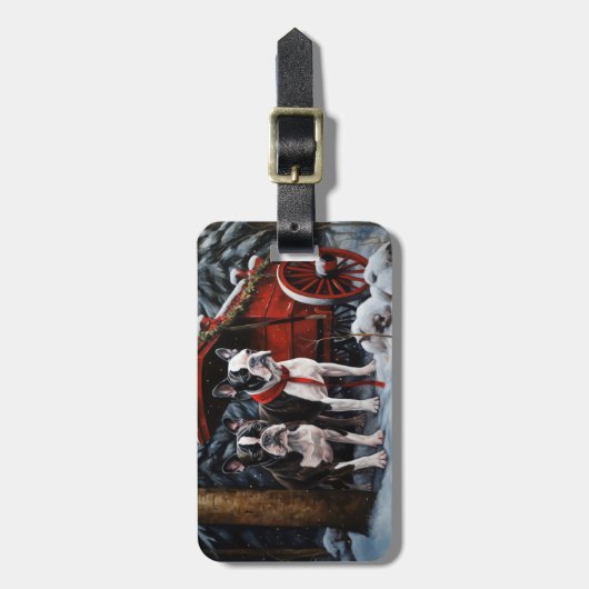 Boston Terrier Snowy Sleigh Kerst Decor Bagagelabel (Voorkant verticaal)