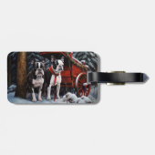Boston Terrier Snowy Sleigh Kerst Decor Bagagelabel (Achterkant horizontaal)