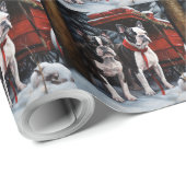 Boston Terrier Snowy Sleigh Kerst Decor Cadeaupapier (Rol Hoek)