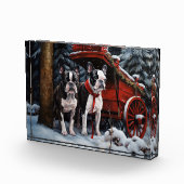 Boston Terrier Snowy Sleigh Kerst Decor Fotoblokken (Rechts)