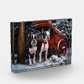 Boston Terrier Snowy Sleigh Kerst Decor Fotoblokken (Links)