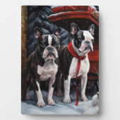 Boston Terrier Snowy Sleigh Kerst Decor Fotoplaat (voorkant)