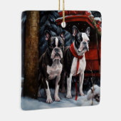 Boston Terrier Snowy Sleigh Kerst Decor Keramisch Ornament (Rechts)