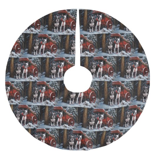 Boston Terrier Snowy Sleigh Kerst Decor Kerstboom Rok (Voorkant)