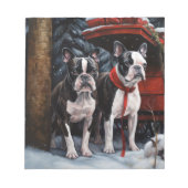 Boston Terrier Snowy Sleigh Kerst Decor Notitieblok (Voorkant)