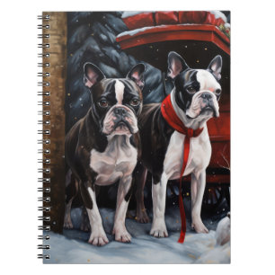 Boston Terrier Snowy Sleigh Kerst Decor Notitieboek