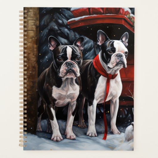 Boston Terrier Snowy Sleigh Kerst Decor Planner (Voorkant)