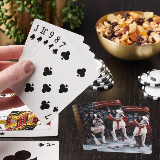 Boston Terrier Snowy Sleigh Kerst Decor Pokerkaarten (Insitu)