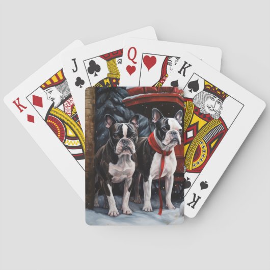 Boston Terrier Snowy Sleigh Kerst Decor Pokerkaarten (Achterkant)