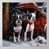 Boston Terrier Snowy Sleigh Kerst Decor Poster (Voorkant)