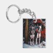 Boston Terrier Snowy Sleigh Kerst Decor Sleutelhanger (Voorkant Links)