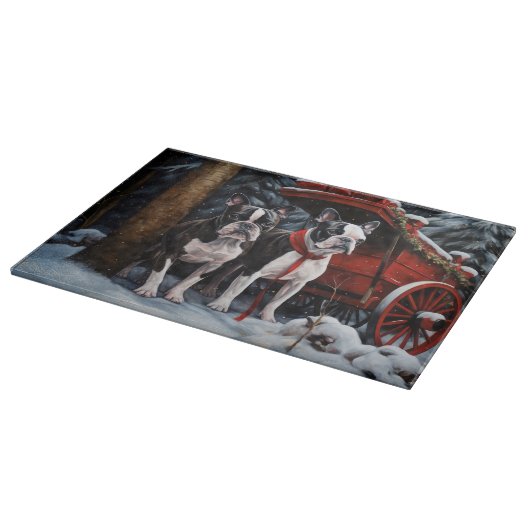 Boston Terrier Snowy Sleigh Kerst Decor Snijplank (Hoek)