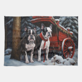 Boston Terrier Snowy Sleigh Kerst Decor Theedoek (Horizontaal)