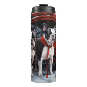 Boston Terrier Snowy Sleigh Kerst Decor Thermosbeker (Voorkant)