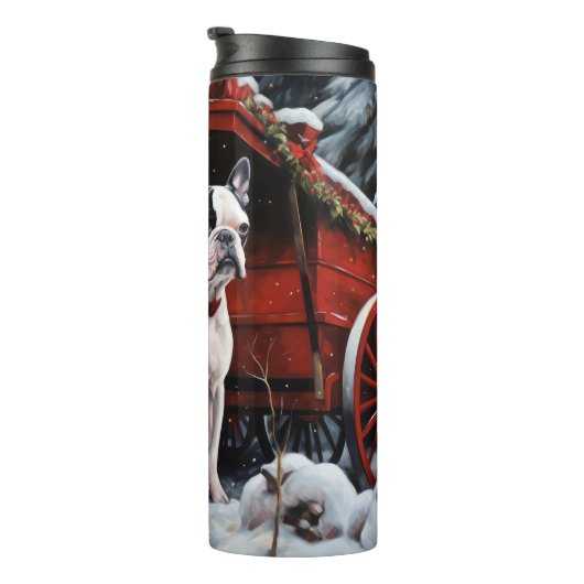 Boston Terrier Snowy Sleigh Kerst Decor Thermosbeker (Geroteerd rechts)