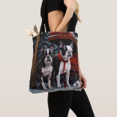 Boston Terrier Snowy Sleigh Kerst Decor Tote Bag (Dichtbij)