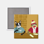 Boston Terrier & Sock Monkey Magneet (Voorkant / Achterkant)