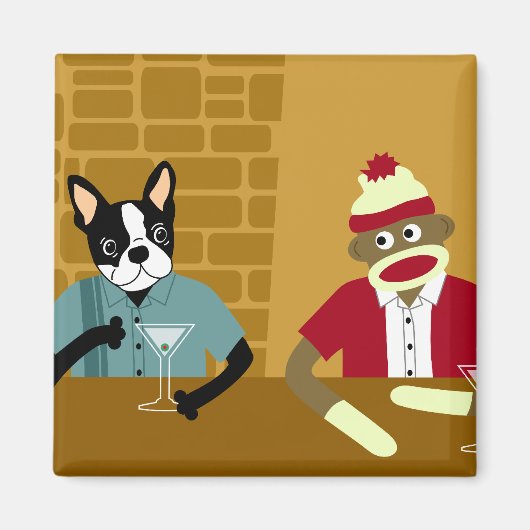 Boston Terrier & Sock Monkey Magneet (Voorkant)