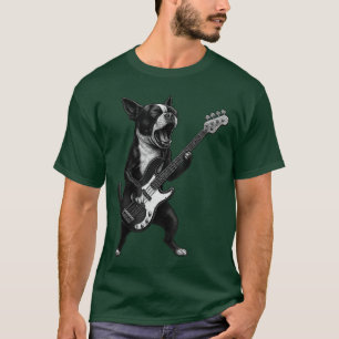 Boston Terrier Speelt Basgitaar Rockmuziek Hond Li T-shirt