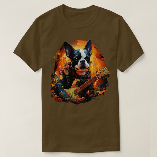 Boston Terrier speelt gitaar T-shirt (Design voorkant)