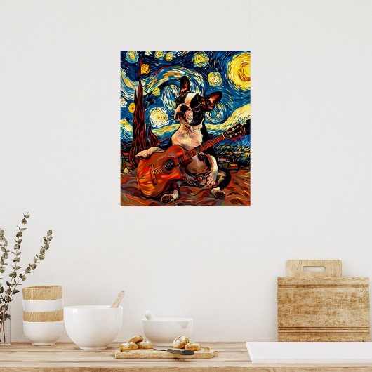 Boston Terrier Spelen Gitaar Poster - Schattige Do (Keuken)