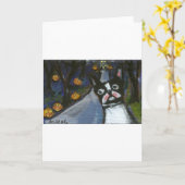 Boston Terrier spooky halloween Kaart (Gele Bloem)