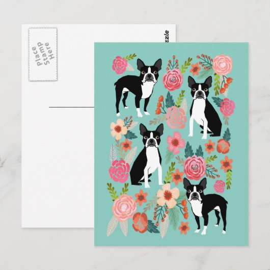 Boston Terrier Spring flowers - cute boston terrie Briefkaart (Voorkant / Achterkant)