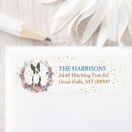 Boston Terrier Spring Flowers Wreath Etiket (Insitu)