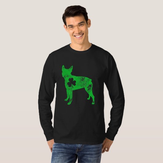 Boston Terrier St Patricks Day Boys Girls Shamrock T-shirt (Voorkant volledig)