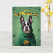 Boston Terrier St. Patrick's Day Kaart (Gele Bloem)