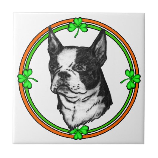 Boston Terrier St. Patrick's Day Tegeltje (Voorkant)