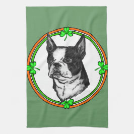 Boston Terrier St Patrick's Day Theedoek