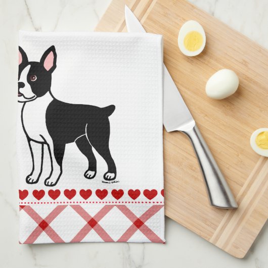 Boston Terrier Standing Theedoek (Quarter Fold)