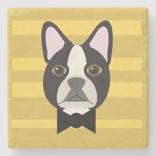 Boston Terrier Stenen Onderzetter (Voorkant)