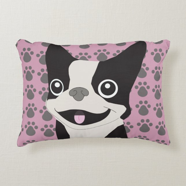 Boston Terrier, Stof Roze Accent Kussen (Voorkant)