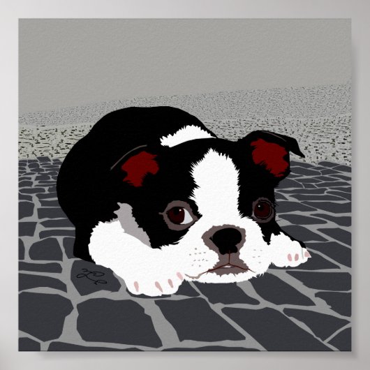 Boston Terrier Stone Paving Wall Art Poster (Voorkant)
