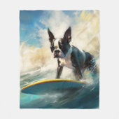 Boston Terrier Strand Surfen Schilderij Fleece Deken (Voorkant)