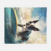Boston Terrier Strand Surfen Schilderij Fleece Deken (Voorkant (Horizontaal))