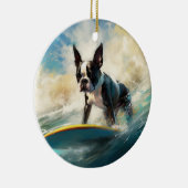 Boston Terrier Strand Surfen Schilderij Keramisch Ornament (Rechts)