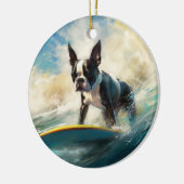 Boston Terrier Strand Surfen Schilderij Keramisch Ornament (Links)