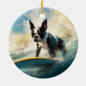Boston Terrier Strand Surfen Schilderij Keramisch Ornament (Achterkant)