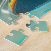 Boston Terrier Strand Surfen Schilderij Legpuzzel (Zijkant)