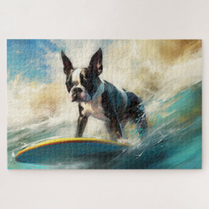 Boston Terrier Strand Surfen Schilderij Legpuzzel