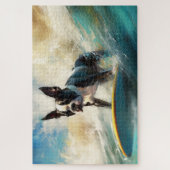 Boston Terrier Strand Surfen Schilderij Legpuzzel (Verticaal)