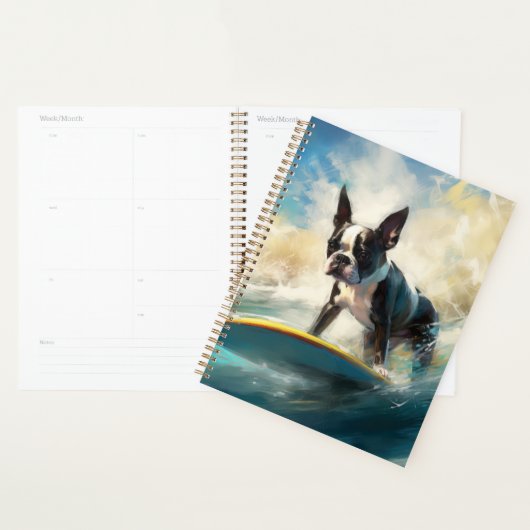 Boston Terrier Strand Surfen Schilderij Planner (Display)